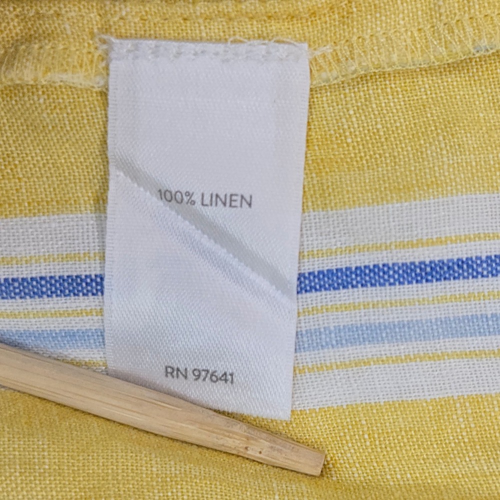 J. Jill Love Linen Tunic M Yellow Blue Stripe Coastal Mediterranean Popover - Picture 10 of 13